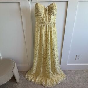 Erin Fetherston x Free People Monique Yellow Gold Chiffon Formal Gown (size 4)